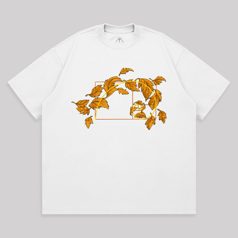 Autumn Wind Blowing Leaves in Fibonacci Unisex Oversized T-shirt