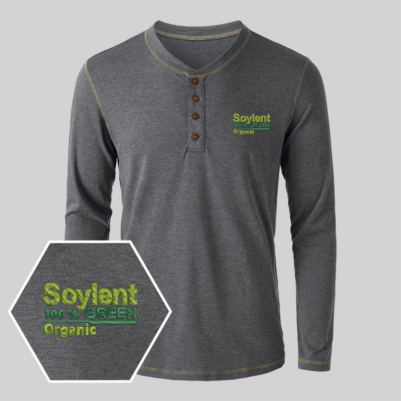 Soylent Green Geek Embroidered Long Sleeve Henley Shirts