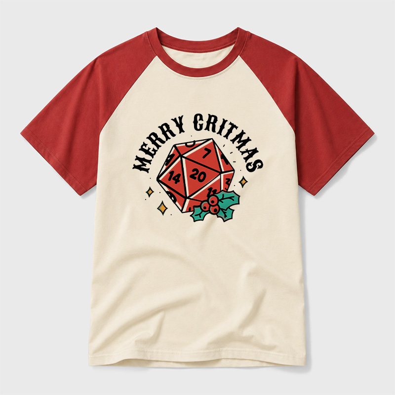 Polyhedral Dice Xmas Geek Retro Raglan T-Shirt