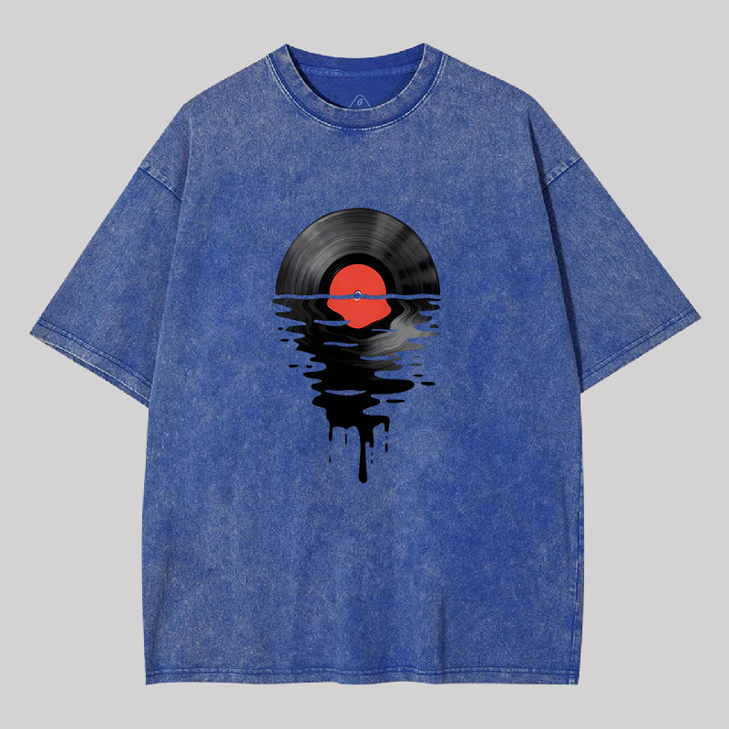 Vinyl LP Music Record Sunset Red Geek Washed T-shirt