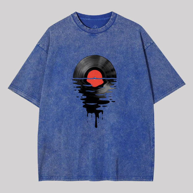 Vinyl LP Music Record Sunset Red Geek Washed T-shirt