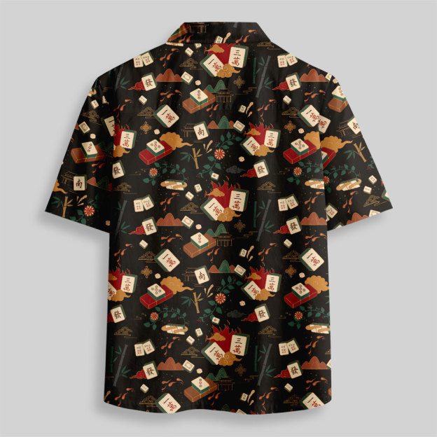 The Grandmaster Vintage Mahjong Tile Button Up Pocket Shirt