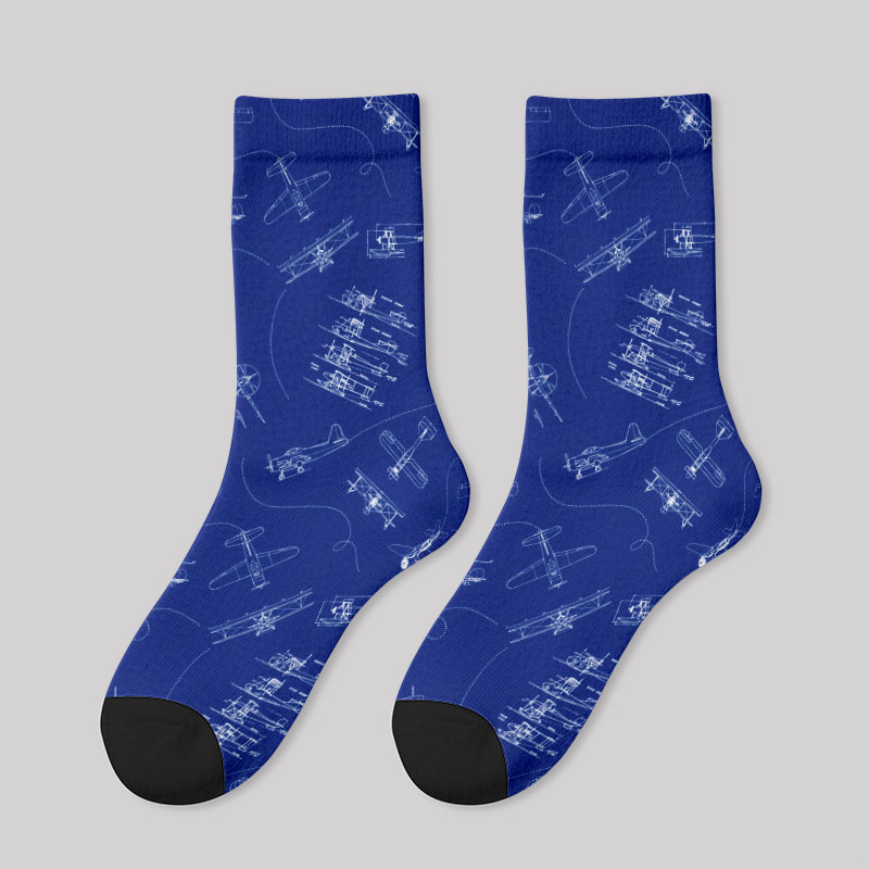 Aircraft Blueprint Men's Socks