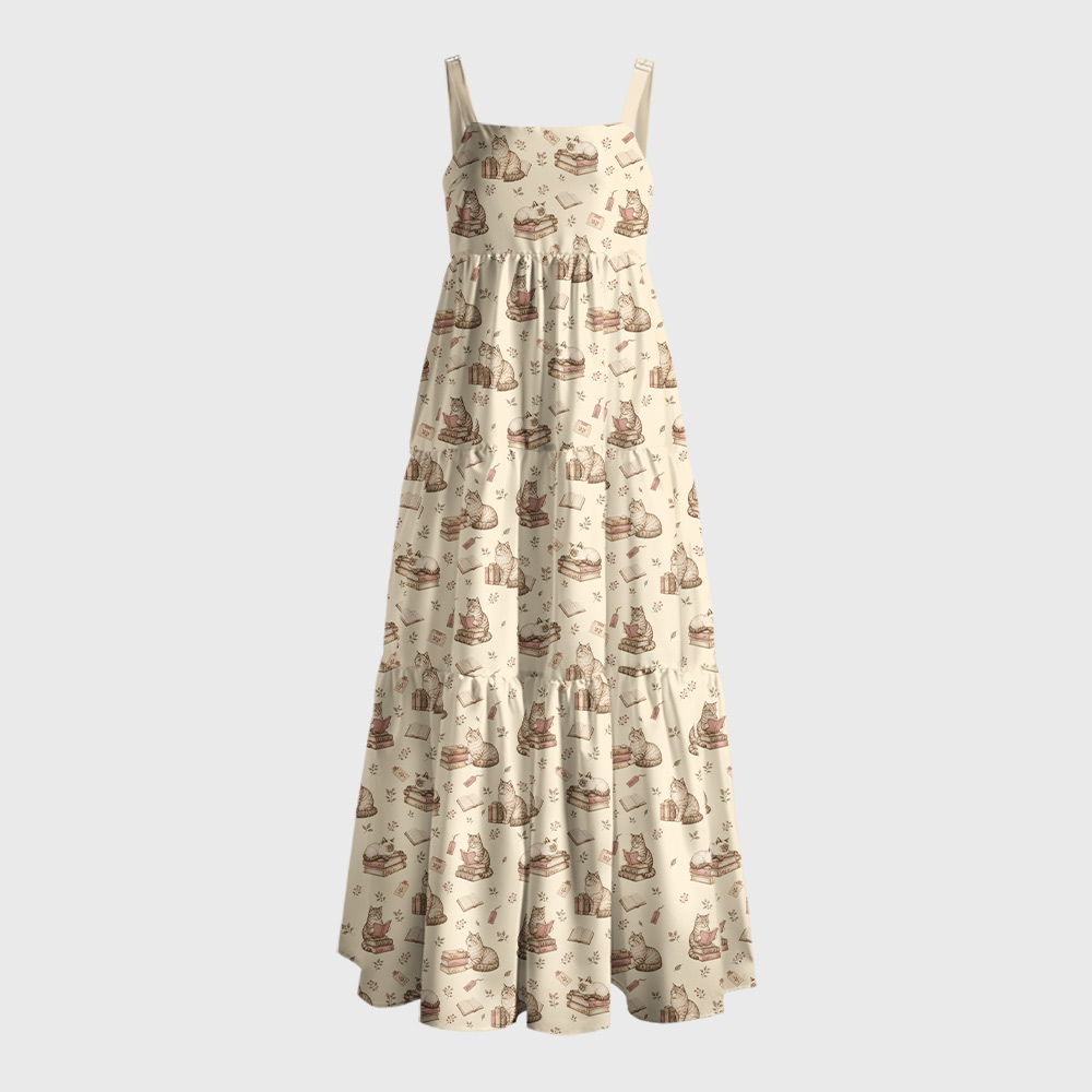The Bookish Cat Library Geek Tiered Cami Maxi Dress