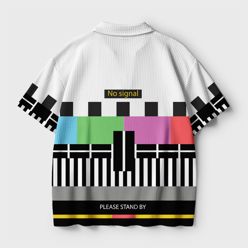 Retro TV No Signal Test Card Graphic Geek Crochet Polo Shirt