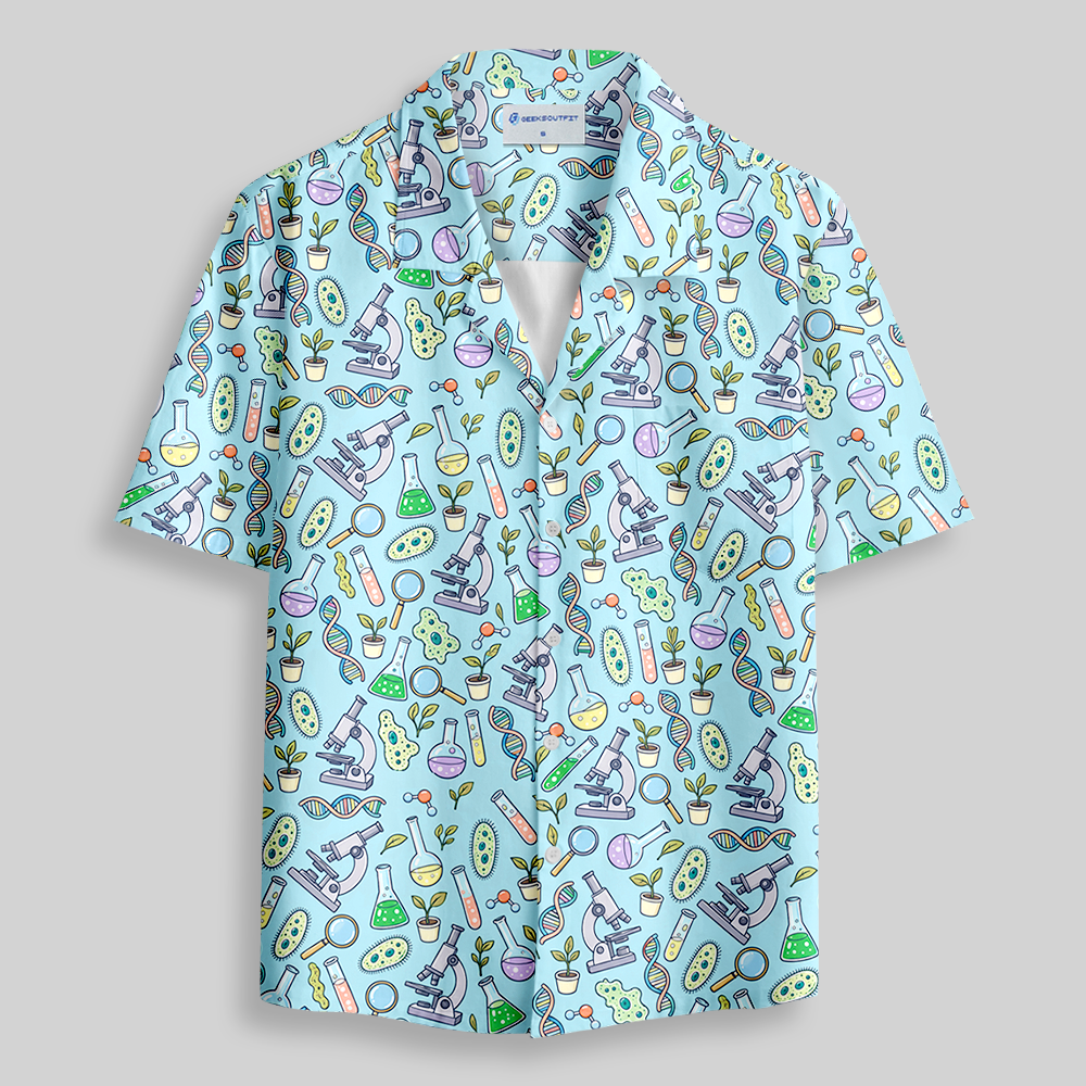 Biology Lab Doodle Series Button Up Pocket Shirt