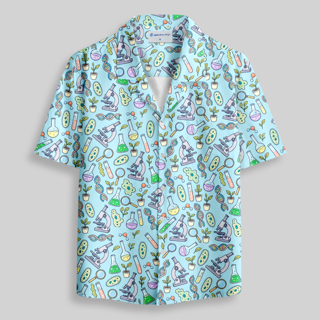 Biology Lab Doodle Series Button Up Pocket Shirt