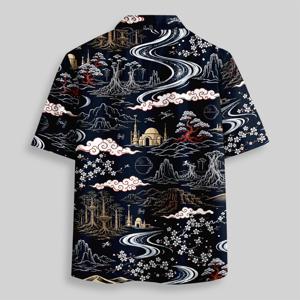 Galactic Landscape Ukiyo-e Button Up Pocket Shirt