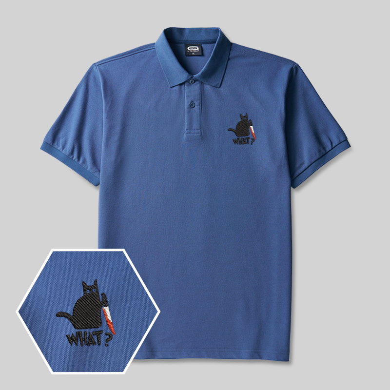 Cat (What ) Geek Embroidered Polo Shirt