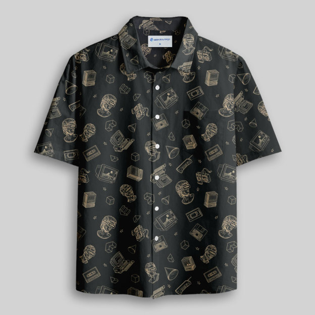 Vaporwave VR Statue Print Button Up Pocket Shirt