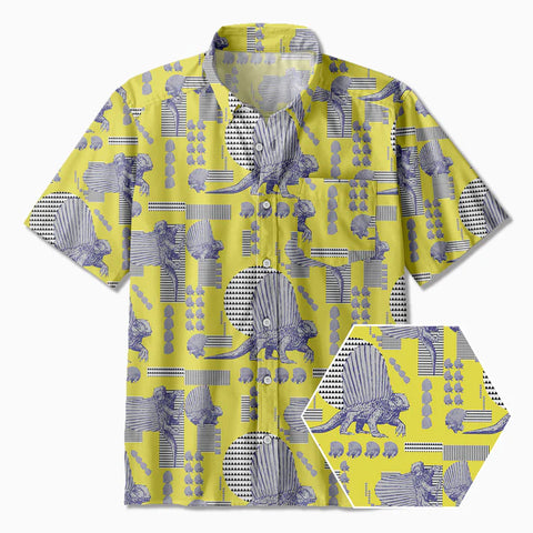 Geometric Element Dinosaur Yellow Button Up Pocket Shirt
