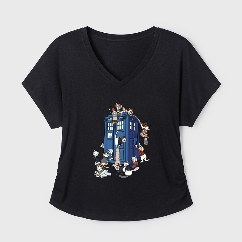 Doctor Cat Geek Dolman Sleeve V-Neck Shirt