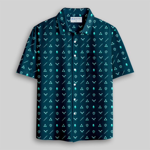 Retro Game Icons Button Up Pocket Shirt