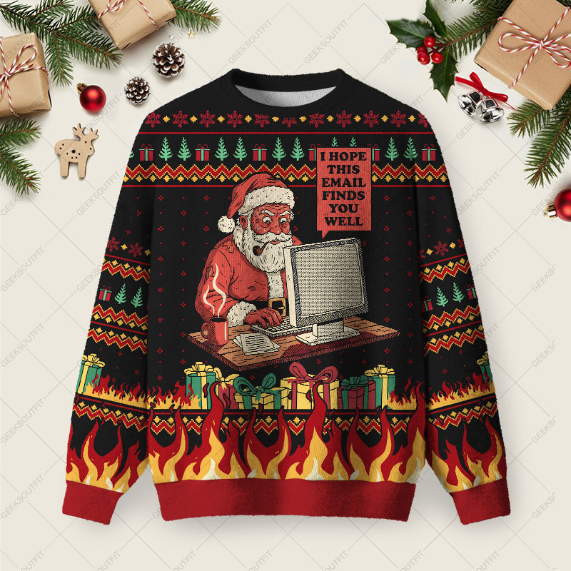 Geeksoutfit I Hope This Email Finds You Well Ugly Christmas Fuzzy Fleece Sweatshirt for Sale