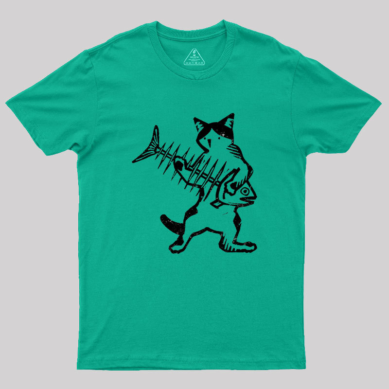 Rock Cat With Fish Guitar Geek T-Shirt