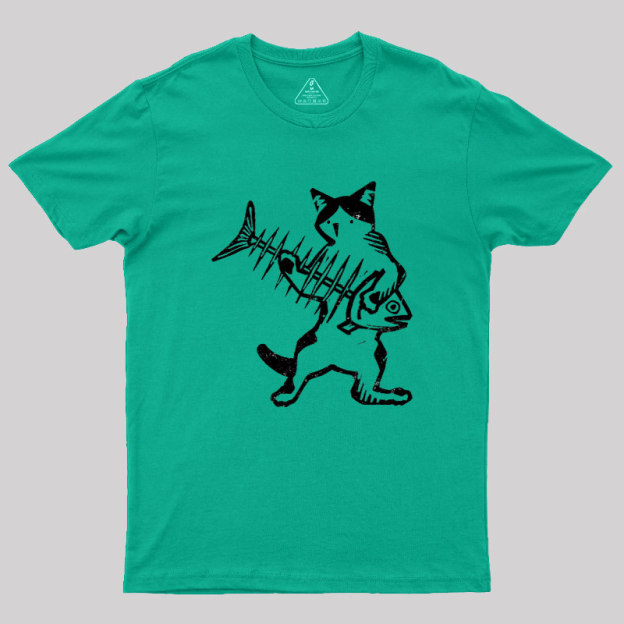 Rock Cat With Fish Guitar Geek T-Shirt