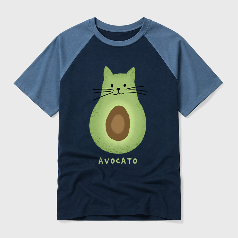 Avocato Cat Avocado Pun Geek Retro Raglan T-Shirt