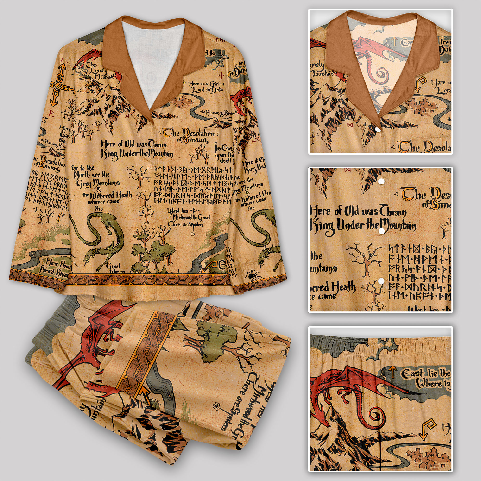 Medieval Science Fiction Map Pajama Sets
