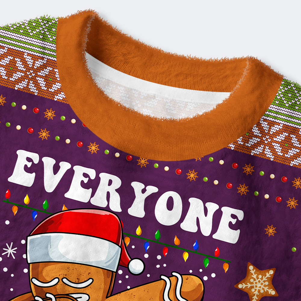 Gingerbread Dabbing Dance Christmas Purple Geek Women's Christmas Cropped Ugly Sweater