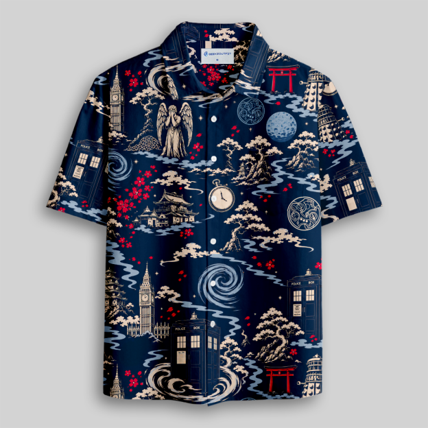 Midnight Time Traveler Button Up Pocket Shirt