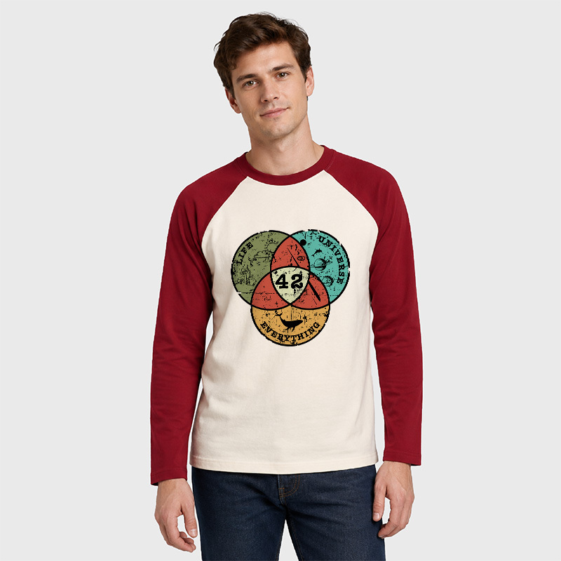 Life, the Universe & Everything Nerdy Graphic Geek Retro Raglan Long-Sleeve Tee