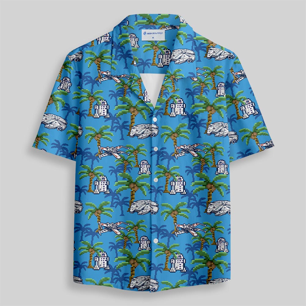 Pixel Starship Button Up Pocket Shirt