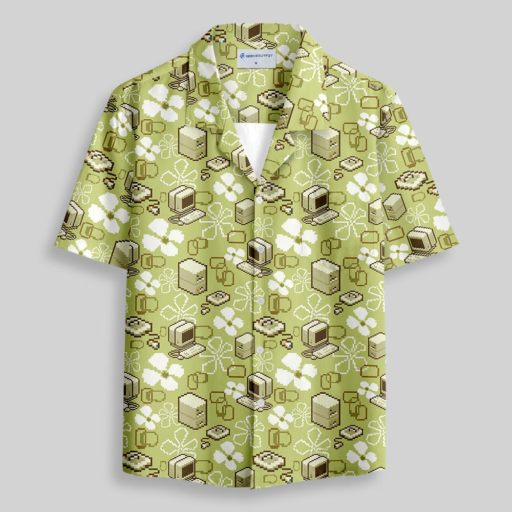 Retro Tech Tropics Button Up Pocket Shirt