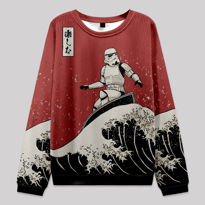 Stormtrooper Surfing Ukiyo-e Knit Sweatshirt