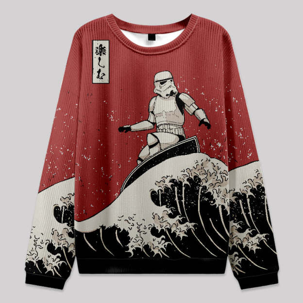 Geeksoutfit Stormtrooper Surfing Ukiyo-e Knit Sweatshirt for