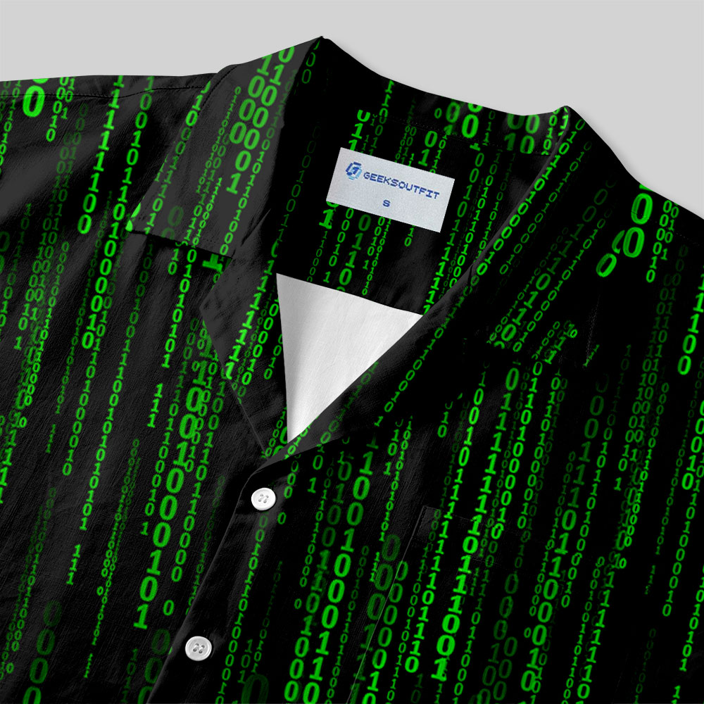 The Matrix Black Green Design Art Button Up Pocket Shirt