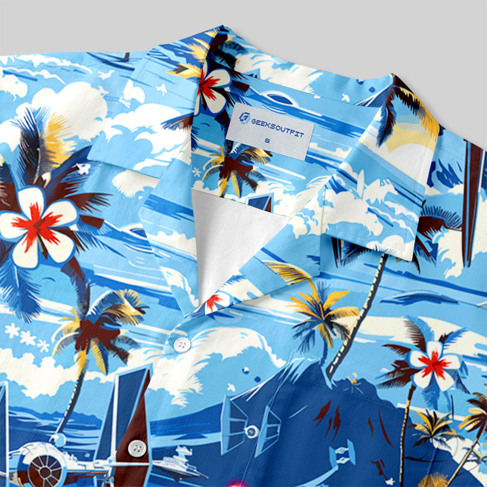 Hawaii Beach TIE Fighter Button Up Pocket Shirt