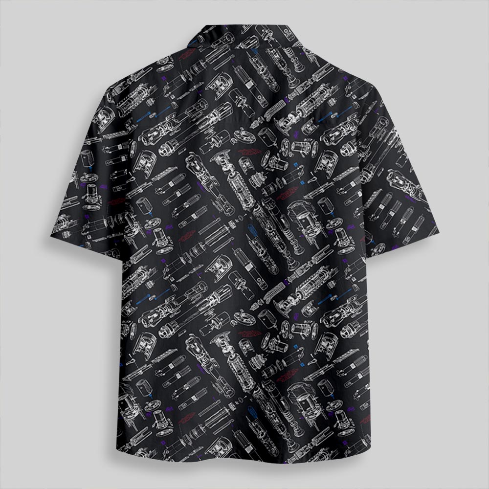 Space War Weapons Black Button Up Pocket Shirt