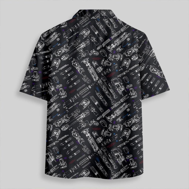 Space War Weapons Black Button Up Pocket Shirt