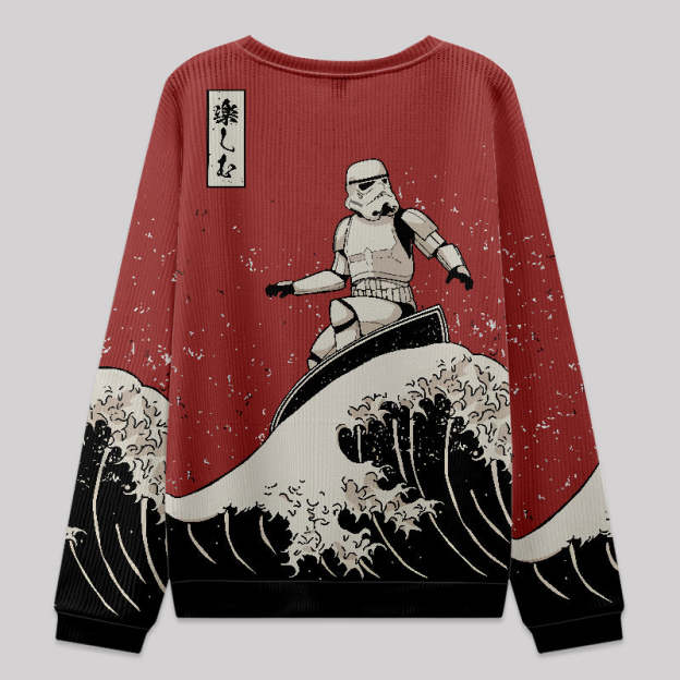 トップス Kith Stormtrooper Sweater Star Wars Geeksoutfit Stormtrooper Surfing Ukiyo-e Knit Sweatshirt for