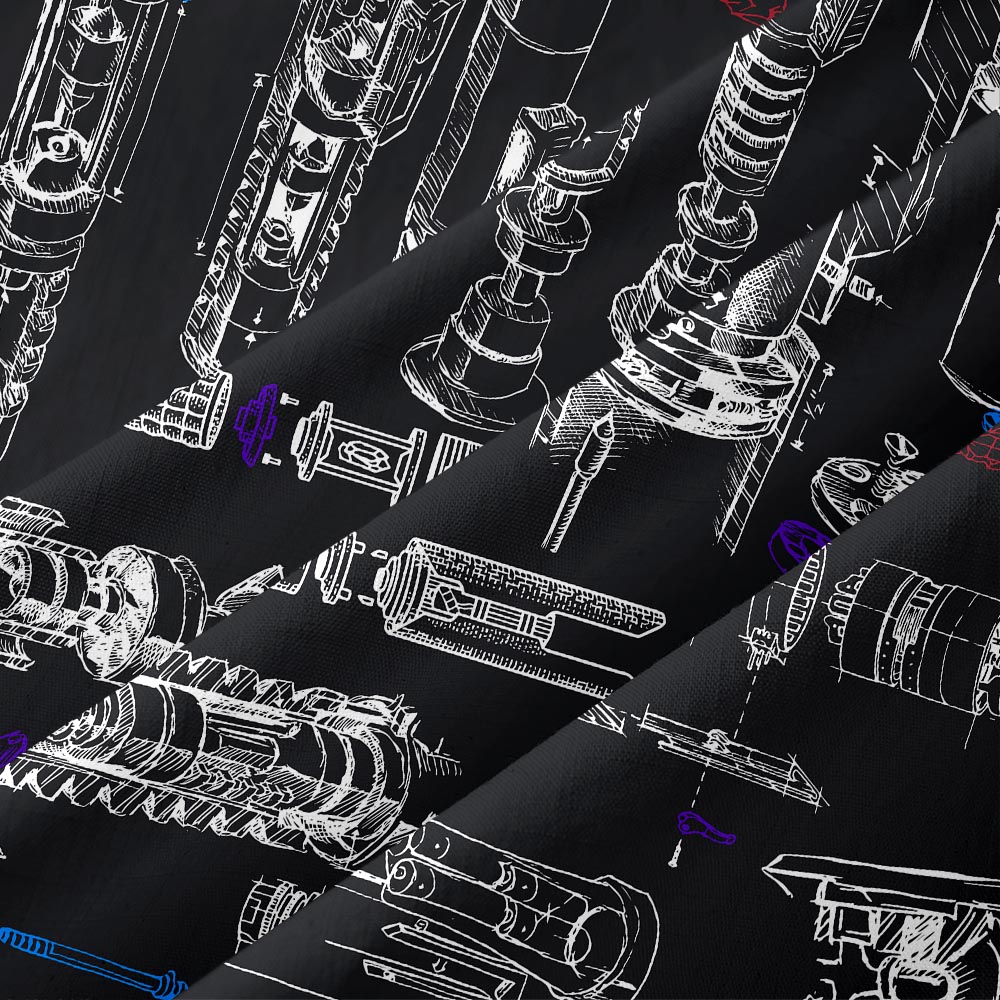 Space War Weapons Black Button Up Pocket Shirt