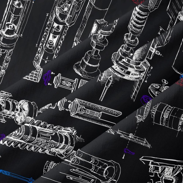 Space War Weapons Black Button Up Pocket Shirt