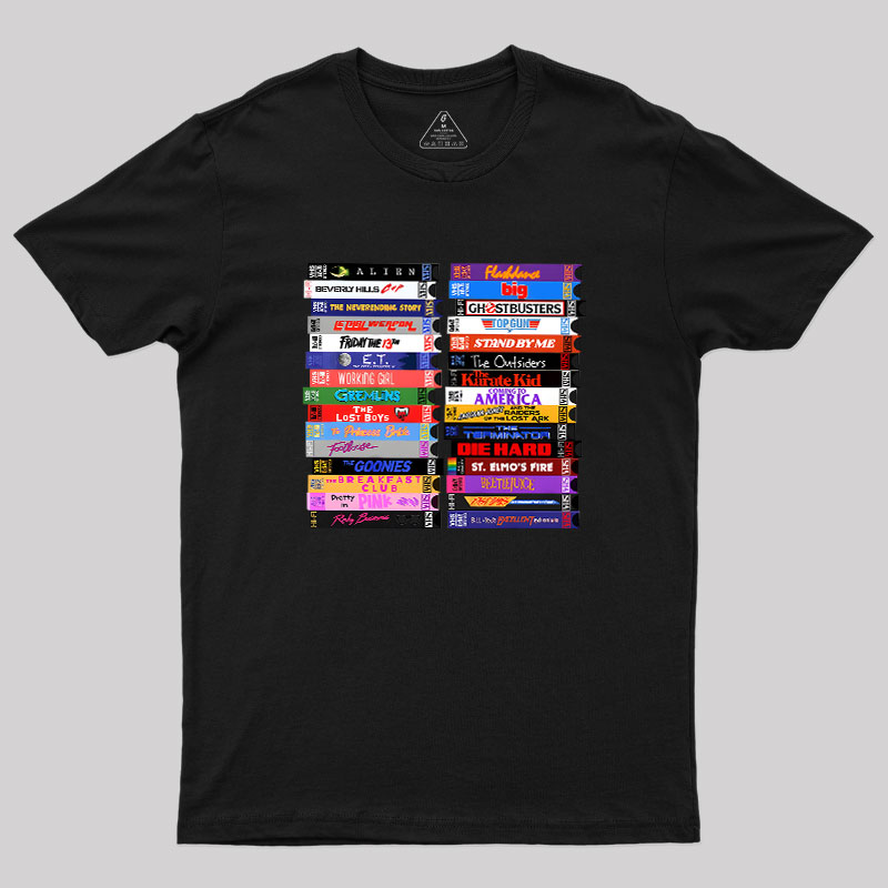 Retro 80s Movies VHS Stacks Geek T-Shirt