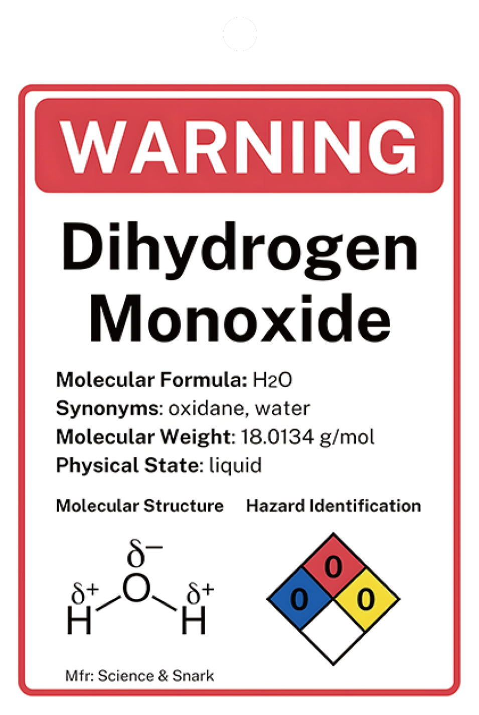 The H₂O Warning Geek Car Air Fresheners