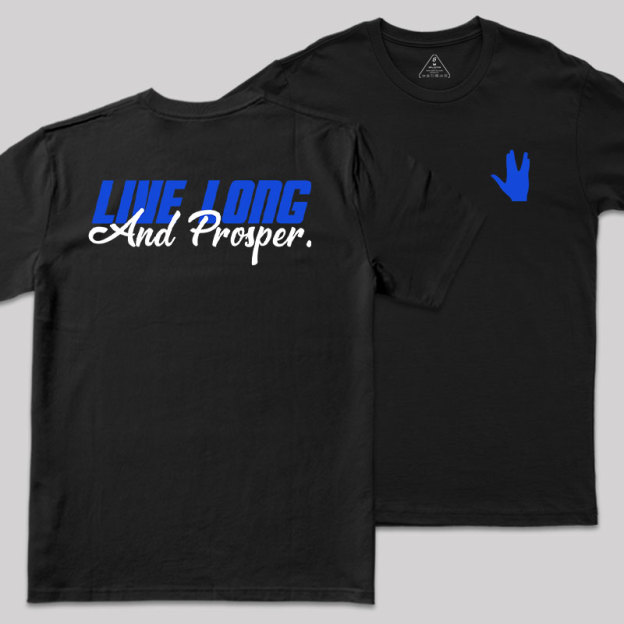 Live Long Front and Back Printed Geek T-Shirt