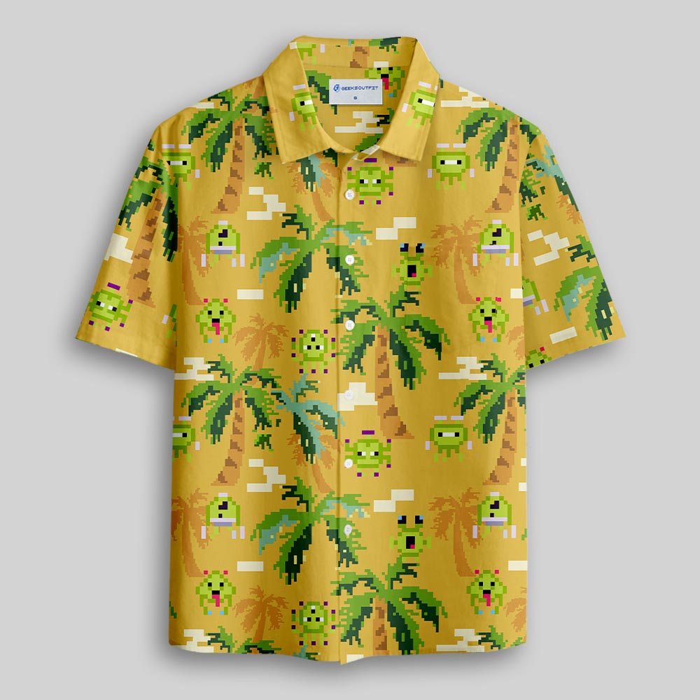 Pixel Paradise Button Up Pocket Shirt