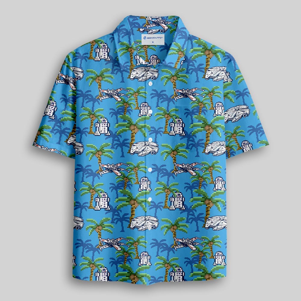 Pixel Starship Button Up Pocket Shirt
