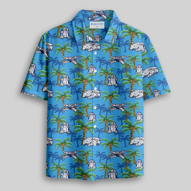 Pixel Starship Button Up Pocket Shirt