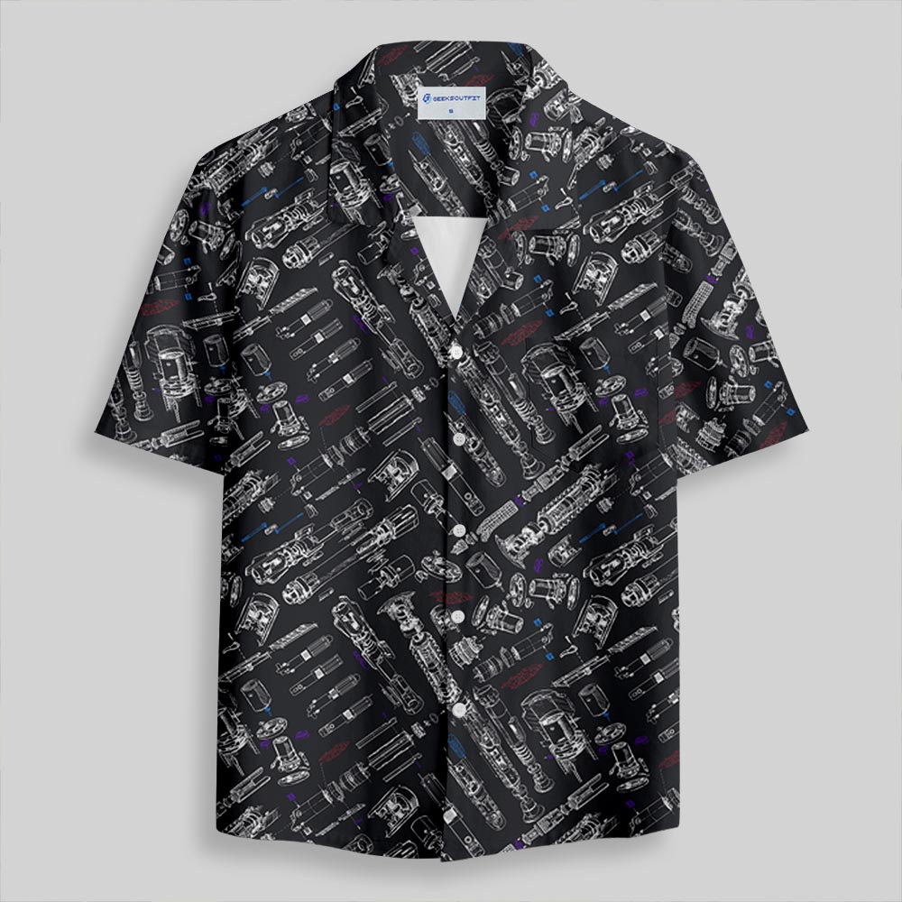 Space War Weapons Black Button Up Pocket Shirt
