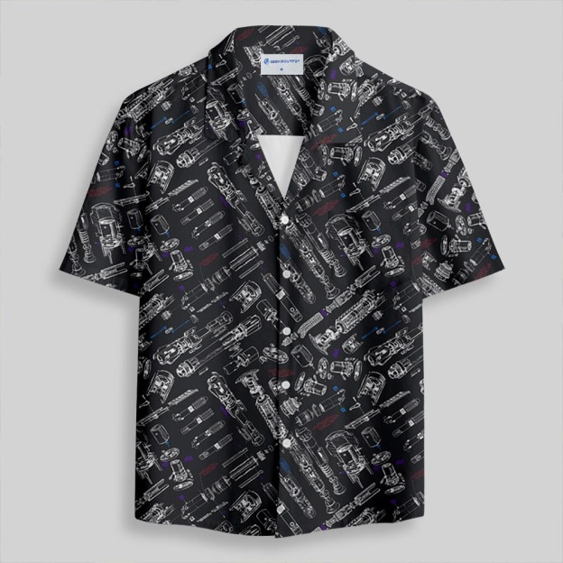 Space War Weapons Black Button Up Pocket Shirt