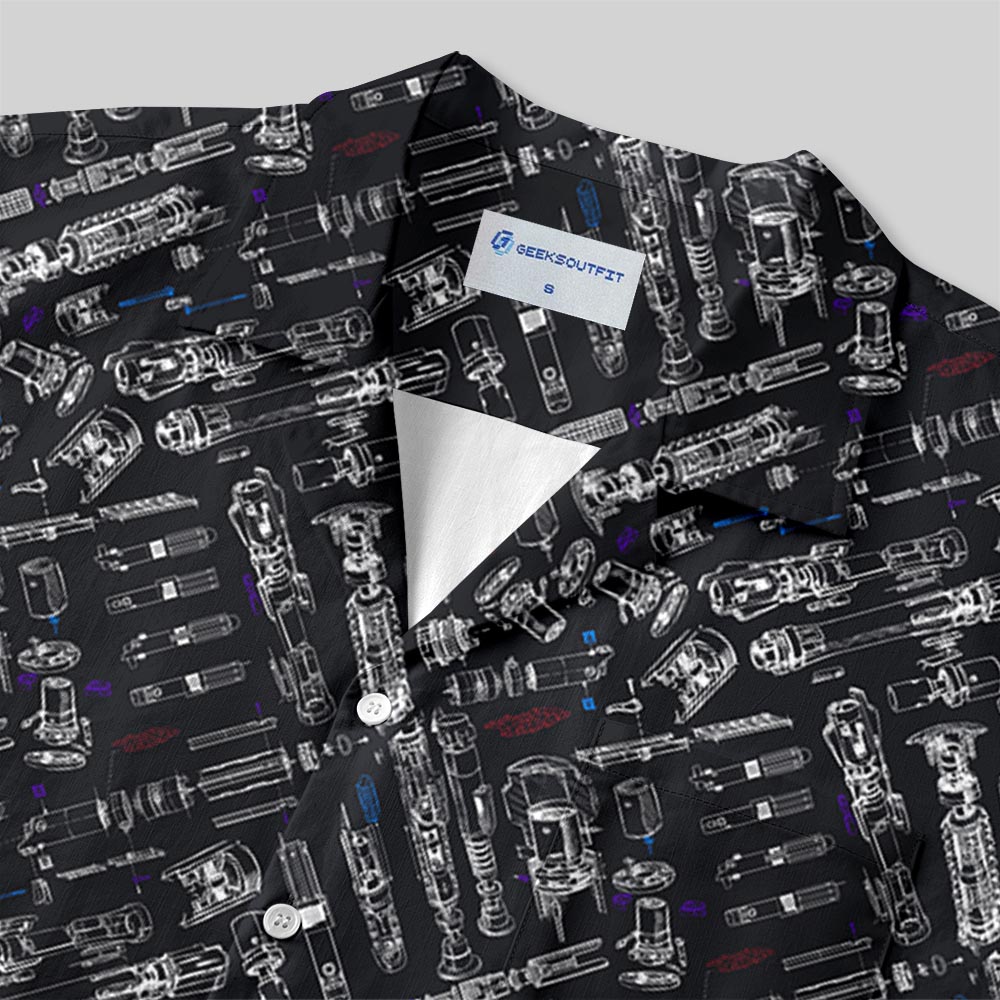 Space War Weapons Black Button Up Pocket Shirt