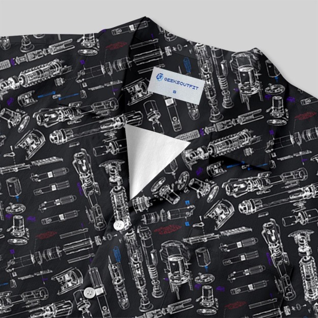 Space War Weapons Black Button Up Pocket Shirt