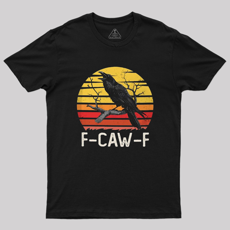 F CAW F Vintage Sunset Raven Graphic Geek T-Shirt