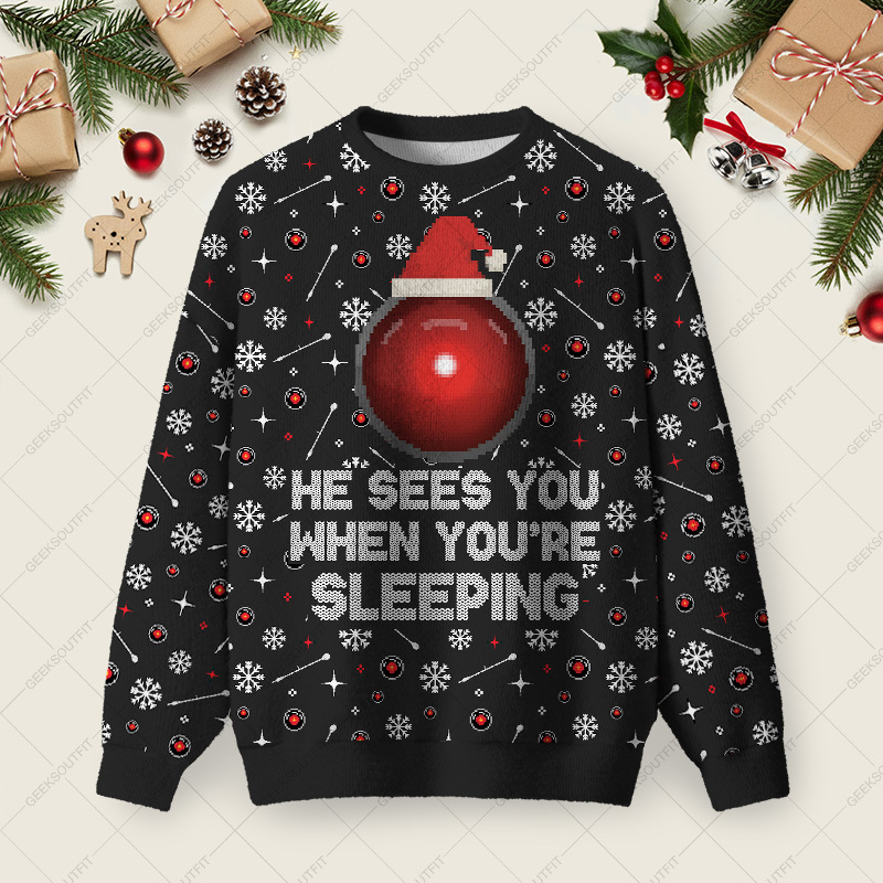 Geeksoutfit HAL 9000 Ugly Christmas Fuzzy Fleece Sweatshirt for Sale