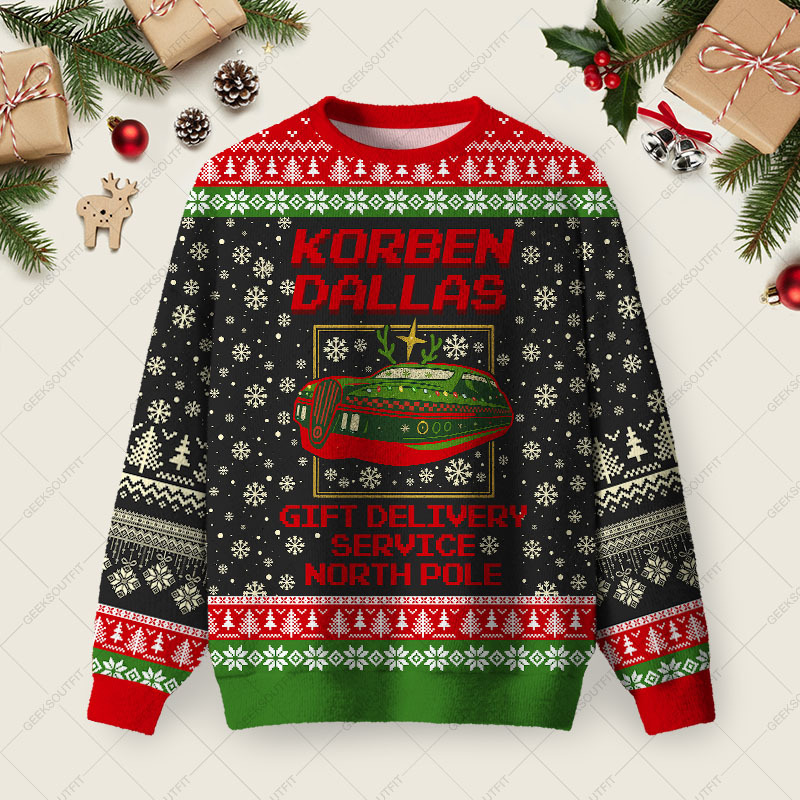 Geeksoutfit Korben Dallas Ugly Christmas Fuzzy Fleece Sweatshirt for Sale