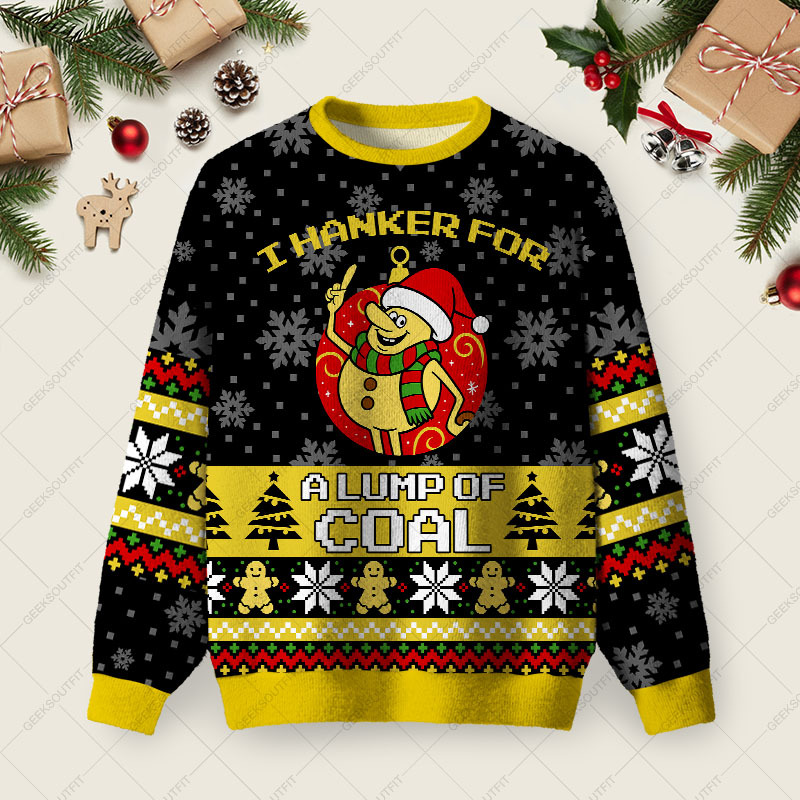 Geeksoutfit I Hanker For A Lump Of Coal Ugly Christmas Fuzzy Fleece Sweatshirt for Sale